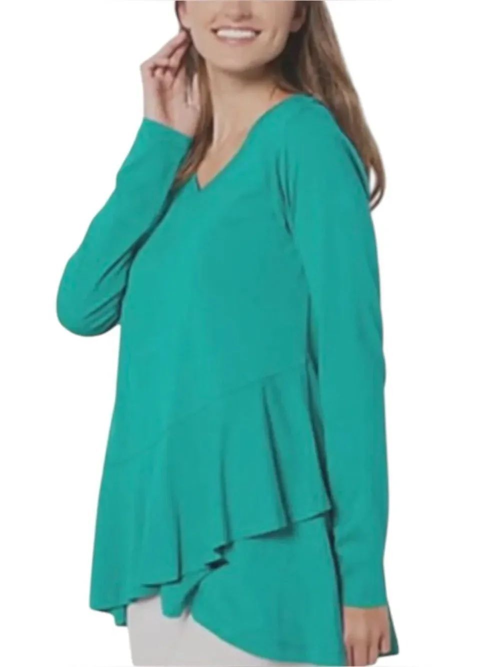 LOGO by Lori Goldstein Long sleeve Peplum Top